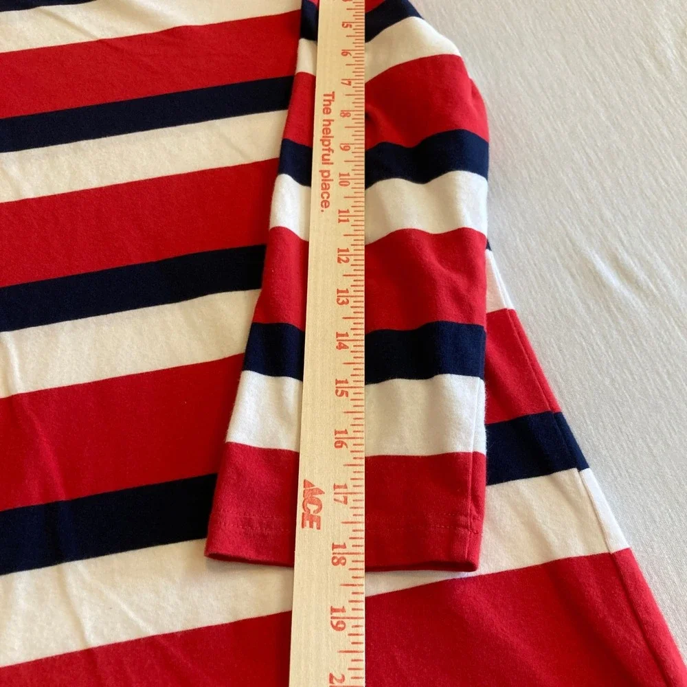 Chaps Top Womens Large Red White Navy Blue‎ Striped Button Shoulder L/S Blouse